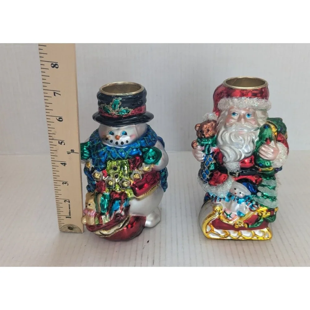 Vtg Christmas Santa Candleholders Glass Mercury Decor Set of 2 NEW